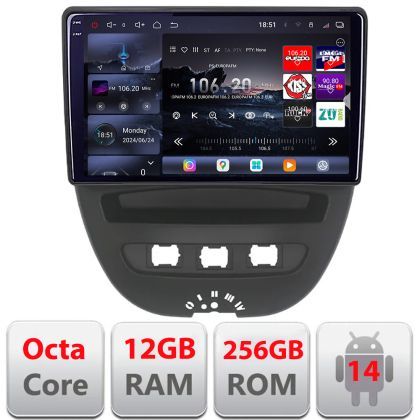 Navigatie Citroen C1 Peugeot 107 Toyota Aygo 2005-2014 Android radio gps internet 8 core QLED 2K 12+256GB 360 Edotec v1
