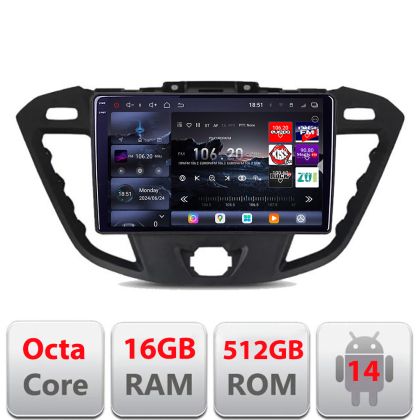 Navigatie Ford Transit 2012-2023 Edotec Kit-845 8 core QLED 2K 12+256GB 360 Android Waze USB Navigatie Internet Youtube Radio