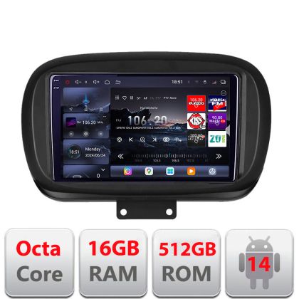 Navigatie Fiat 500 2014- Edotec Kit-539 8 core QLED 2K 12+256GB 360 Android Waze USB Navigatie Internet Youtube Radio