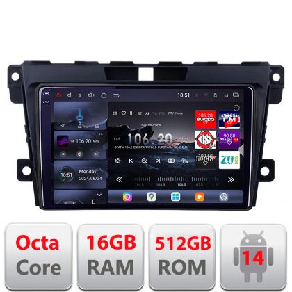 Navigatie Mazda CX-7 2006-2012 Edotec Kit-097 8 core QLED 2K 12+256GB 360 Android Waze USB Navigatie Internet Youtube Radio