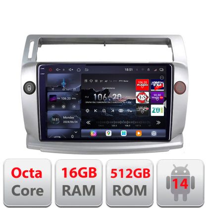 Navigatie Citroen C4 2004-2009  Edotec Kit-088 8 core QLED 2K 12+256GB 360 Android Waze USB Navigatie Internet Youtube Radio