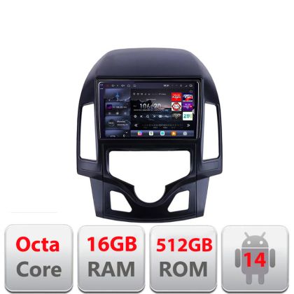 Navigatie Hyundai I30 2009-2012 clima automata Edotec Kit-I30AUTOMATIC 8 core QLED 2K 12+256GB 360 Android Waze USB Navigatie Internet Youtube Rad