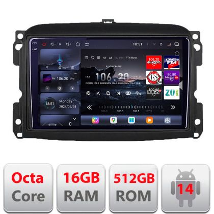 Navigatie Fiat 500L 2012-2017 Edotec Kit-500L 8 core QLED 2K 12+256GB 360 Android Waze USB Navigatie Internet Youtube Radio