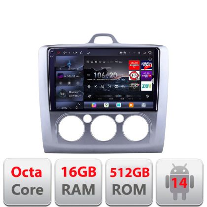 Navigatie Ford Focus 2 Clima Manuala 2005-2010 Edotec Kit-140-manual 8 core QLED 2K 12+256GB 360 Android Waze USB Navigatie Internet Youtube Radio