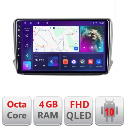 Navigatie Peugeot 208/2008 B-PSA Android Ecran QLED octa core 4+64 carplay android auto KIT-PSA+EDT-E310V3