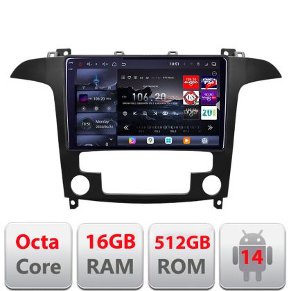 Navigatie Ford S-Max 2008-2012 Edotec Kit-003 8 core QLED 2K 12+256GB 360 Android Waze USB Navigatie Internet Youtube Radio