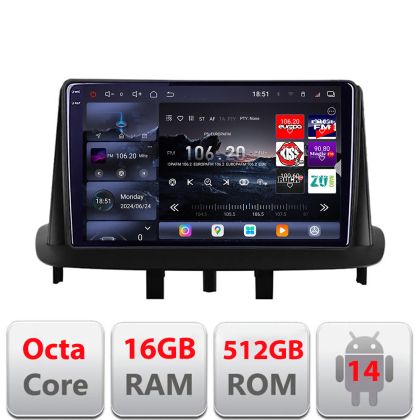Navigatie Renault Megane 3 2010-2016 Edotec Kit-145 8 core QLED 2K 12+256GB 360 Android Waze USB Navigatie Internet Youtube Radio