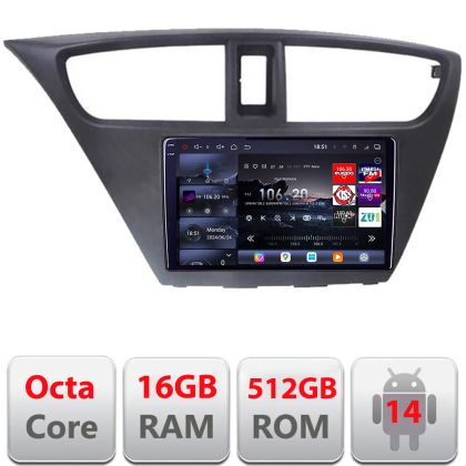 Navigatie Honda Civic 2012-2016 Edotec Kit-CIVIC 8 core QLED 2K 12+256GB 360 Android Waze USB Navigatie Internet Youtube Radio