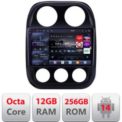 Navigatie Jeep Compass 2010-2016 Edotec Kit-2500 8 core QLED 2K 12+256GB 360 Android Waze USB Navigatie Internet Youtube Radio