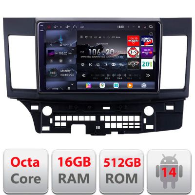 Navigatie Mitsubishi Lancer 2007-2016 Edotec Kit-037 8 core QLED 2K 12+256GB 360 Android Waze USB Navigatie Internet Youtube Radio