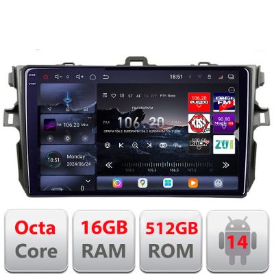 Navigatie Toyota Corolla 2007-2013 Edotec Kit-063 8 core QLED 2K 12+256GB 360 Android Waze USB Navigatie Internet Youtube Radio