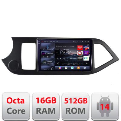 Navigatie Kia Picanto 2011-2015 Edotec Kit-217 8 core QLED 2K 12+256GB 360 Android Waze USB Navigatie Internet Youtube Radio