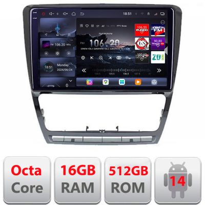 Navigatie Skoda Octavia 2 2005-2013 Edotec Kit-005 8 core QLED 2K 12+256GB 360 Android Waze USB Navigatie Internet Youtube Radio