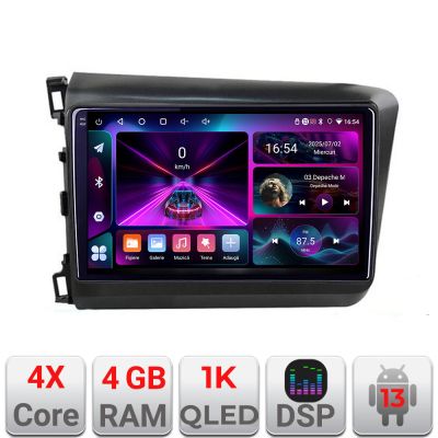 Navigatie Honda Civic 2012-2015 A-132  4+64 InCell Display 1K Android Waze USB Navigatie Internet Youtube Radio