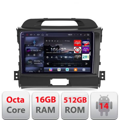 Navigatie Kia Sportage 2010- Edotec Kit-325 8 core QLED 2K 12+256GB 360 Android Waze USB Navigatie Internet Youtube Radio