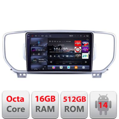 Navigatie Kia Sportage 2016-2018 Edotec Kit-567 8 core QLED 2K 12+256GB 360 Android Waze USB Navigatie Internet Youtube Radio