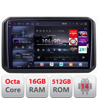 Navigatie Suzuki Ignis 2016- Edotec Kit-IGNIS16 8 core QLED 2K 12+256GB 360 Android Waze USB Navigatie Internet Youtube Radio