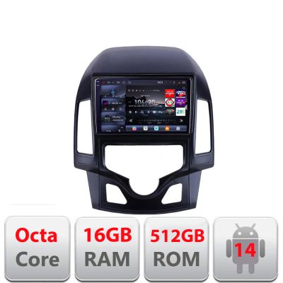 Navigatie Hyundai I30 2009-2012 clima automata Edotec Kit-I30AUTOMATIC 8 core QLED 2K 12+256GB 360 Android Waze USB Navigatie Internet Youtube Rad