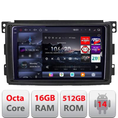Navigatie Smart 2005-2010 Edotec Kit-SMART05 8 core QLED 2K 12+256GB 360 Android Waze USB Navigatie Internet Youtube Radio