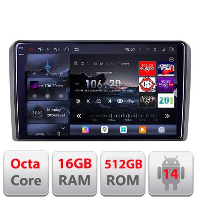 Navigatie Audi A3 8P 2003-2011  Edotec Kit-049 8 core QLED 2K 12+256GB 360 Android Waze USB Navigatie Internet Youtube Radio
