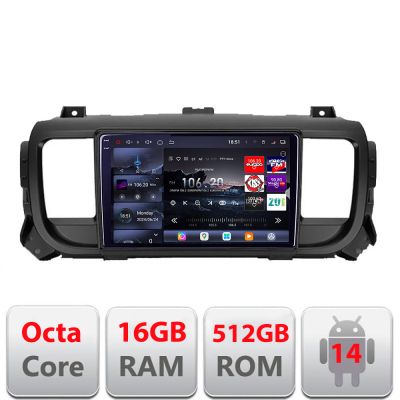 Navigatie Citroen Jumpy Toyota Proace Peugeot Traveller 2017-2022 Edotec Kit-jumpy16 8 core QLED 2K 12+256GB 360 Android Waze USB Navigatie Internet Youtube