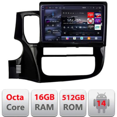 Navigatie Mitsubishi Outlander 2014- Edotec Kit-1230 8 core QLED 2K 12+256GB 360 Android Waze USB Navigatie Internet Youtube Radio