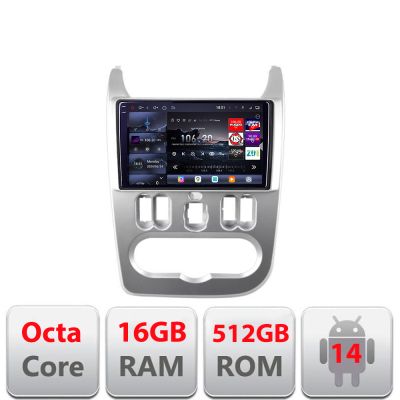 Navigatie Dacia Duster 2010-2012 Edotec Kit-099 8 core QLED 2K 12+256GB 360 Android Waze USB Navigatie Internet Youtube Radio