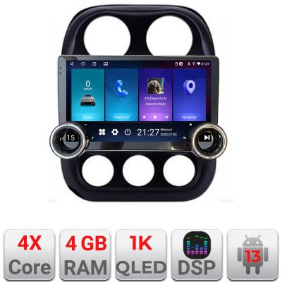 Navigatie Jeep Compass 2010-2016 Manual Kit-2500 Edotec  4+64 10.5 inch Incell 1K android Wifi 5Ghz gps internet 32