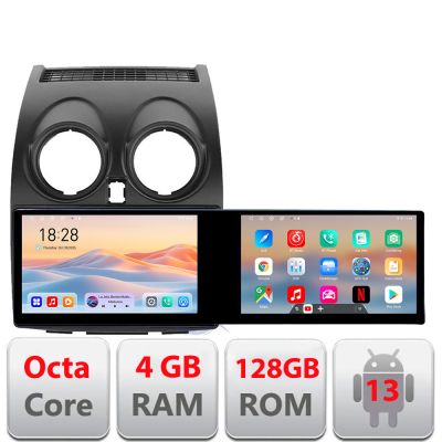 Navigatie Nissan Qashqai Kit-499 Edotec 2 ecrane  8 core 4+128 21.6 inch Incell android Wifi 5Ghz gps internet