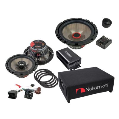Pachet difuzoare  Carbon 4 usi  + amplificator CO-40.4M + Subwoofer facedown Nakamichi, inele si cablaje plug&play pe masina